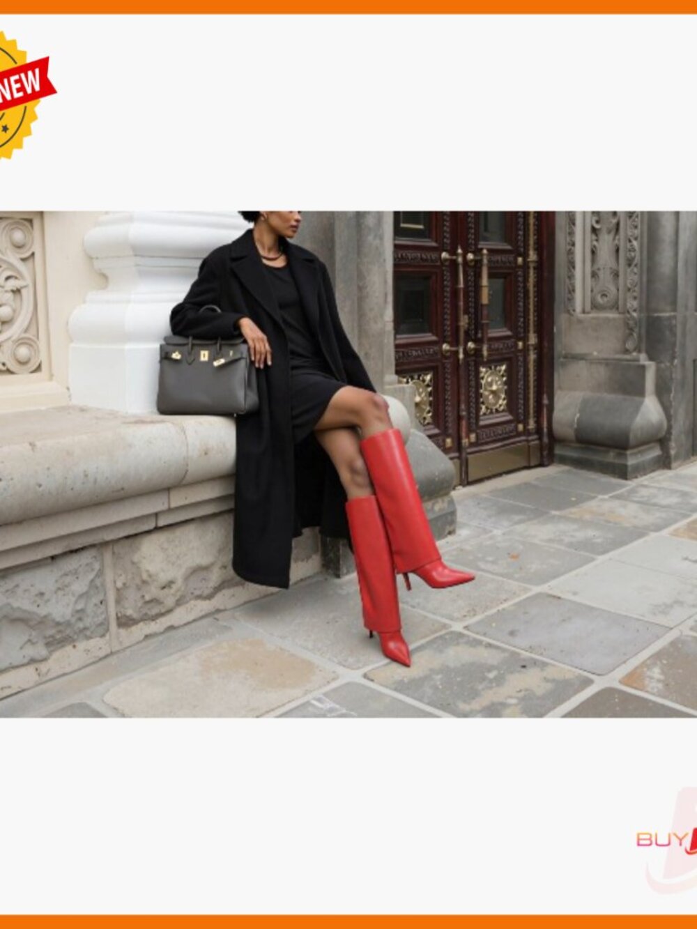 Knee High Boots Fold Over Pointed Toe Stiletto Heel Wide Calf Zipper - Picture 7 of 7